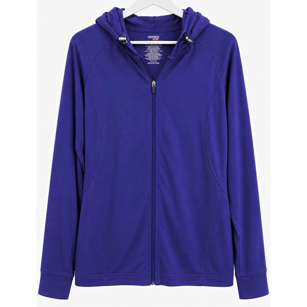 Danskin Now Women's Plus 2X Purple Solid Full Zip Hooded Hoodie w/ Pockets